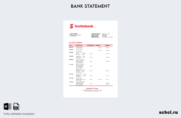 цифровая загрузка шаблона словесной версии выписки из банка Scotiabank в Канаде